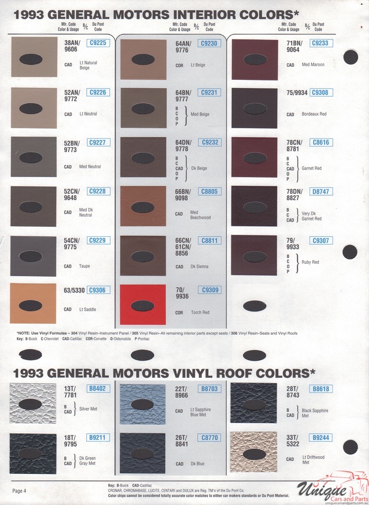 1993 General Motors Paint Charts DuPont 10